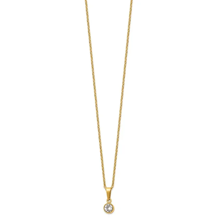 Stainless Steel Polished wCrystal 16in w2in ext Necklace TreasureFineJewelers Necklaces