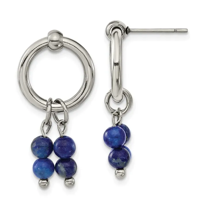 Stainless Steel Polished with Lapis Post Dangle Earrings TreasureFineJewelers Earrings Stainless Steel Polished with Lapis Post Dangle Earrings TreasureFineJewelers Earrings