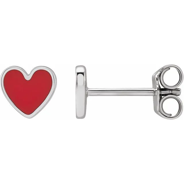 Sterling Silver 59x55 mm Red Enamel Heart Earrings TreasureFineJewelers Earrings