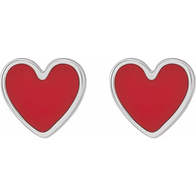 Sterling Silver 59x55 mm Red Enamel Heart Earrings TreasureFineJewelers Earrings