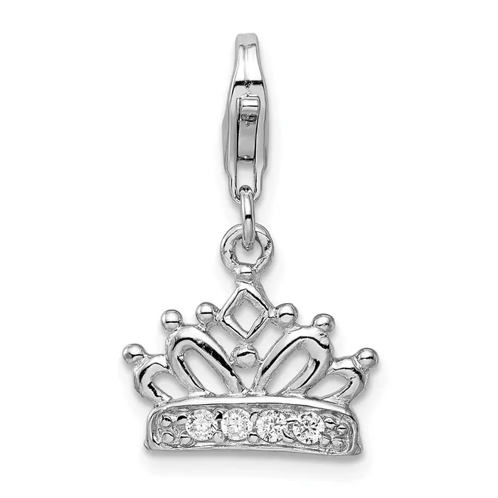 Sterling Silver Amore La Vita Rhodiumplated Polished CZ Crown Charm TreasureFineJewelers Rings