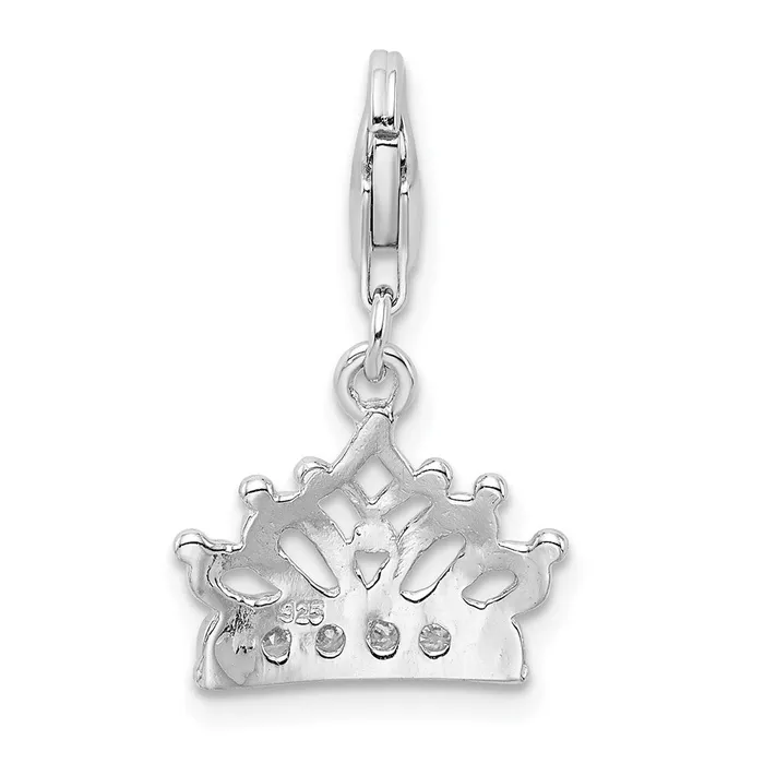 Sterling Silver Amore La Vita Rhodiumplated Polished CZ Crown Charm TreasureFineJewelers Rings