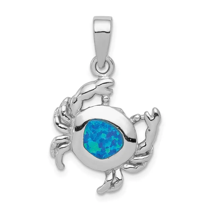 Sterling Silver Blue Inlay Created Opal Crab Pendant TreasureFineJewelers Necklaces