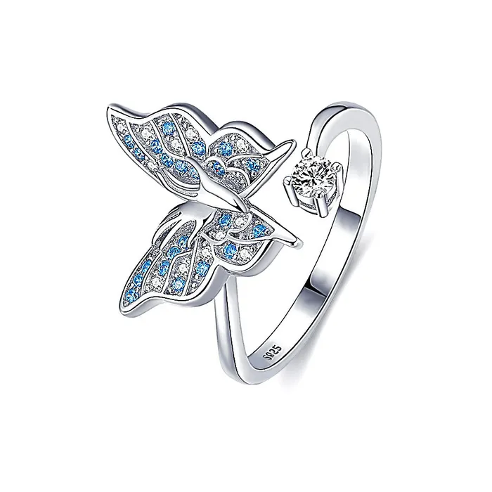 Sterling Silver Butterfly Blue Zircon Toi et Moi Ring Trendolla Jewelry Rings