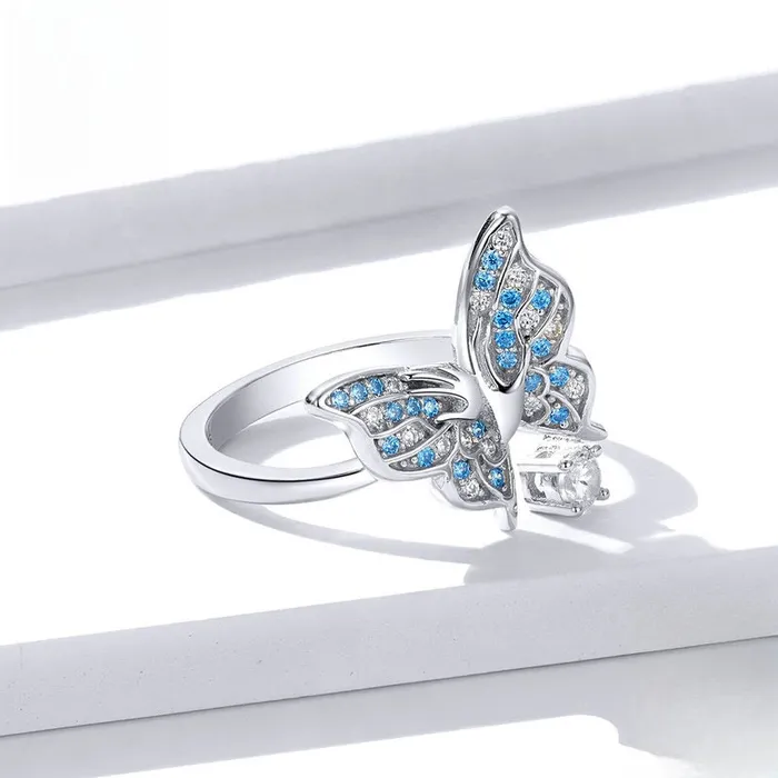 Sterling Silver Butterfly Blue Zircon Toi et Moi Ring Trendolla Jewelry Rings