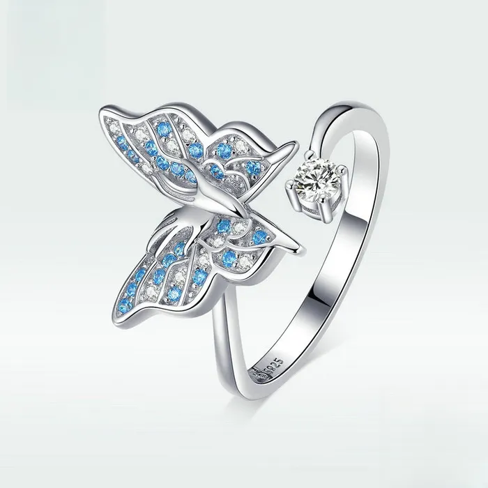 Sterling Silver Butterfly Blue Zircon Toi et Moi Ring Trendolla Jewelry Rings