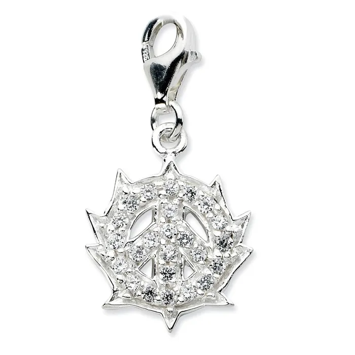 Sterling Silver Clickon CZ Peace Sign Charm TreasureFineJewelers Rings