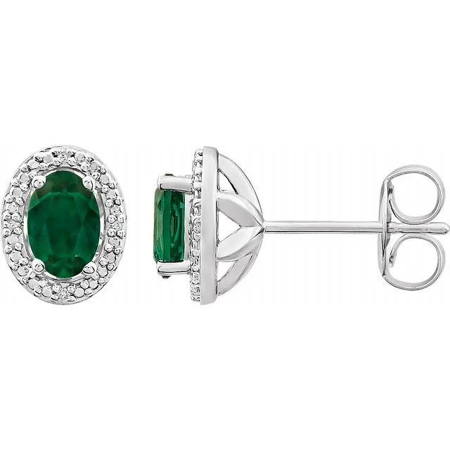 Sterling Silver Created Emerald 025 CTW Diamond Earrings TreasureFineJewelers Earrings Sterling Silver Created Emerald 025 CTW Diamond Earrings TreasureFineJewelers Earrings