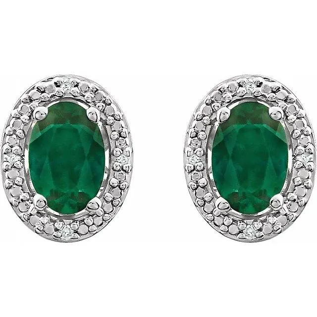 Sterling Silver Created Emerald 025 CTW Diamond Earrings TreasureFineJewelers Earrings