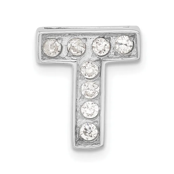 Sterling Silver CZ Initial T Charm TreasureFineJewelers Necklaces