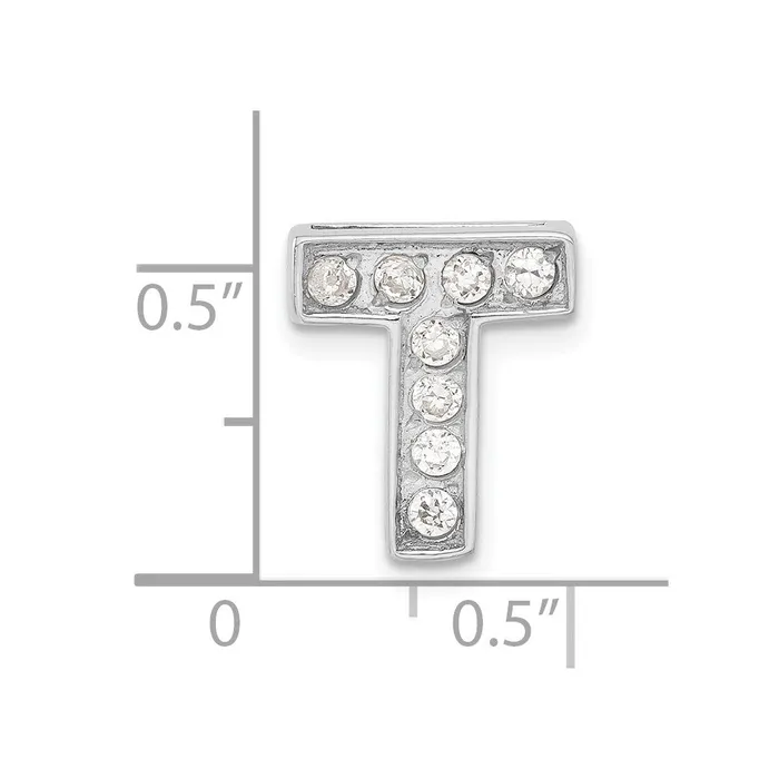 Sterling Silver CZ Initial T Charm TreasureFineJewelers Necklaces