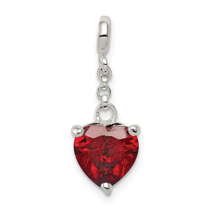 Sterling Silver Dark Red CZ Heart 12in Dangle Enhancer TreasureFineJewelers Rings