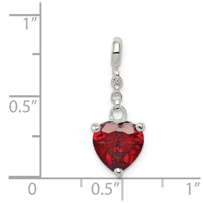 Sterling Silver Dark Red CZ Heart 12in Dangle Enhancer TreasureFineJewelers Rings