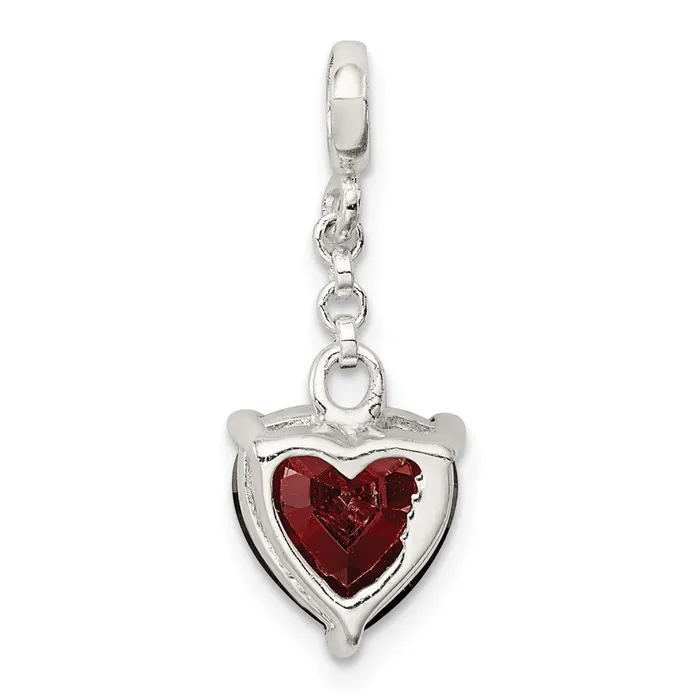 Sterling Silver Dark Red CZ Heart 12in Dangle Enhancer TreasureFineJewelers Rings