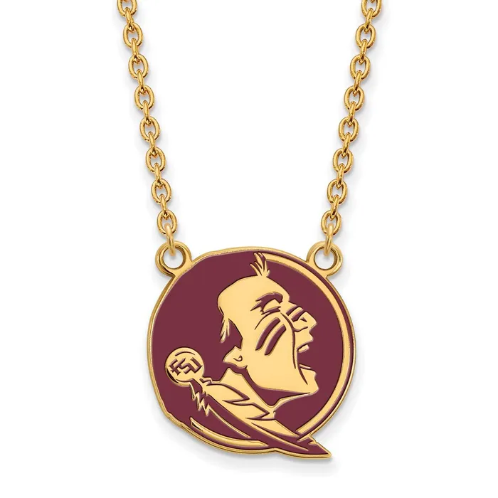 Sterling Silver Goldplated Florida State University Seminole Large Enameled Pendant 18 inch Necklace TreasureFineJewelers Necklaces