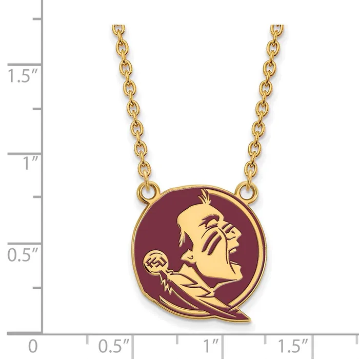 Sterling Silver Goldplated Florida State University Seminole Large Enameled Pendant 18 inch Necklace TreasureFineJewelers Necklaces