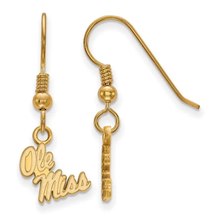 Sterling Silver Goldplated University of Mississippi Ole Miss Extra Small Dangle Wire Earrings TreasureFineJewelers Earrings