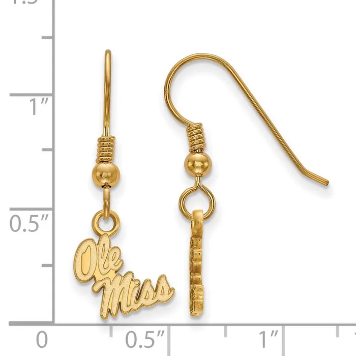 Sterling Silver Goldplated University of Mississippi Ole Miss Extra Small Dangle Wire Earrings TreasureFineJewelers Earrings