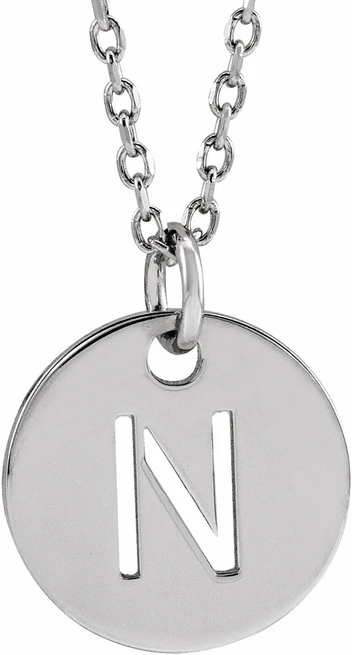 Sterling Silver Initial N 10 mm Disc 1618 Necklace TreasureFineJewelers Necklaces Sterling Silver Initial N 10 mm Disc 1618 Necklace TreasureFineJewelers Necklaces