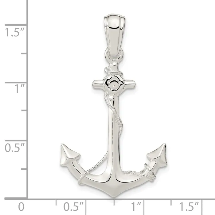 Sterling Silver Polished 3D Medium Anchor wRope Pendant TreasureFineJewelers Necklaces