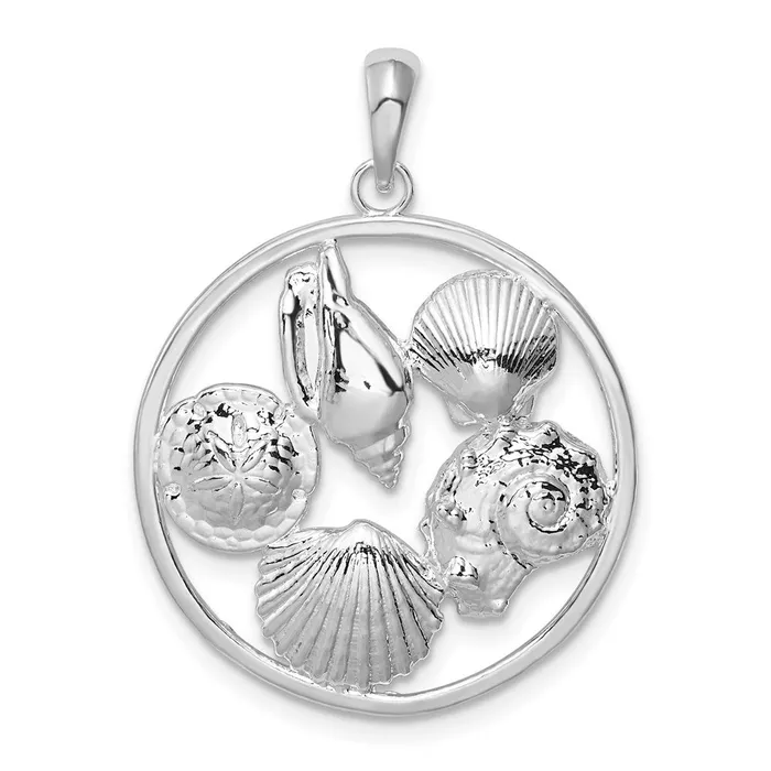 Sterling Silver Polished Shells Round Pendant TreasureFineJewelers Necklaces Sterling Silver Polished Shells Round Pendant TreasureFineJewelers Necklaces