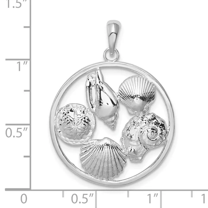 Sterling Silver Polished Shells Round Pendant TreasureFineJewelers Necklaces