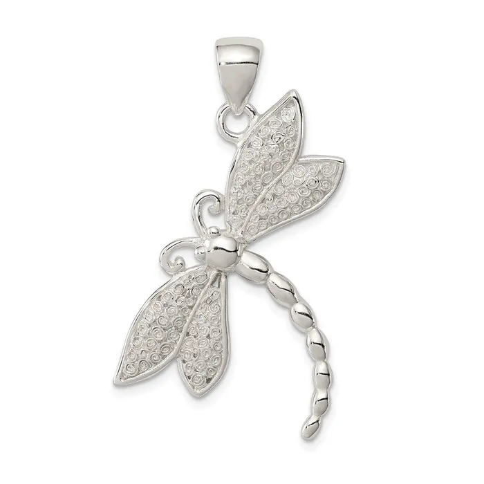Sterling Silver Polished Textured Dragonfly Pendant TreasureFineJewelers Necklaces Sterling Silver Polished Textured Dragonfly Pendant TreasureFineJewelers Necklaces