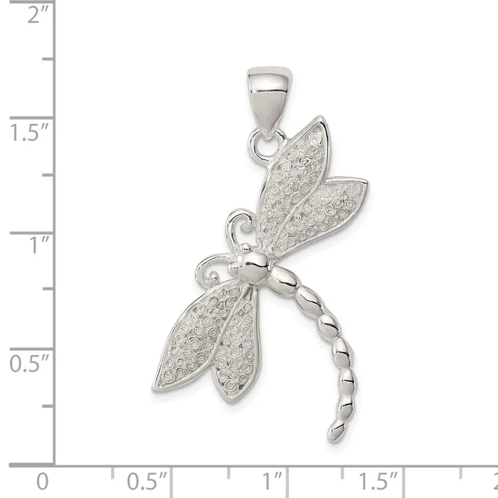 Sterling Silver Polished Textured Dragonfly Pendant TreasureFineJewelers Necklaces