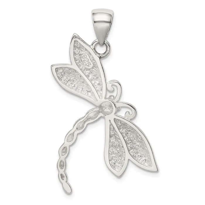 Sterling Silver Polished Textured Dragonfly Pendant TreasureFineJewelers Necklaces