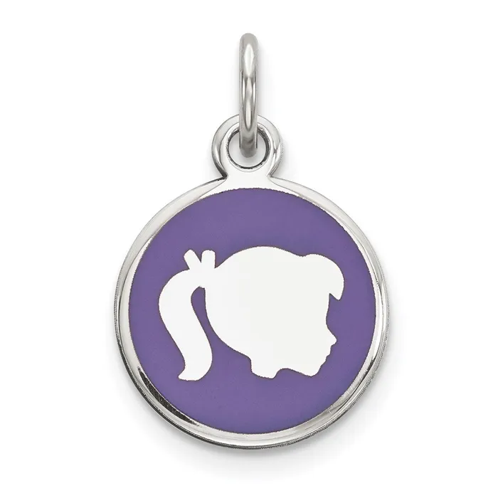 Sterling Silver Rhodplate Purple Enamel Right Facing Girl Head Disc Charm TreasureFineJewelers Rings