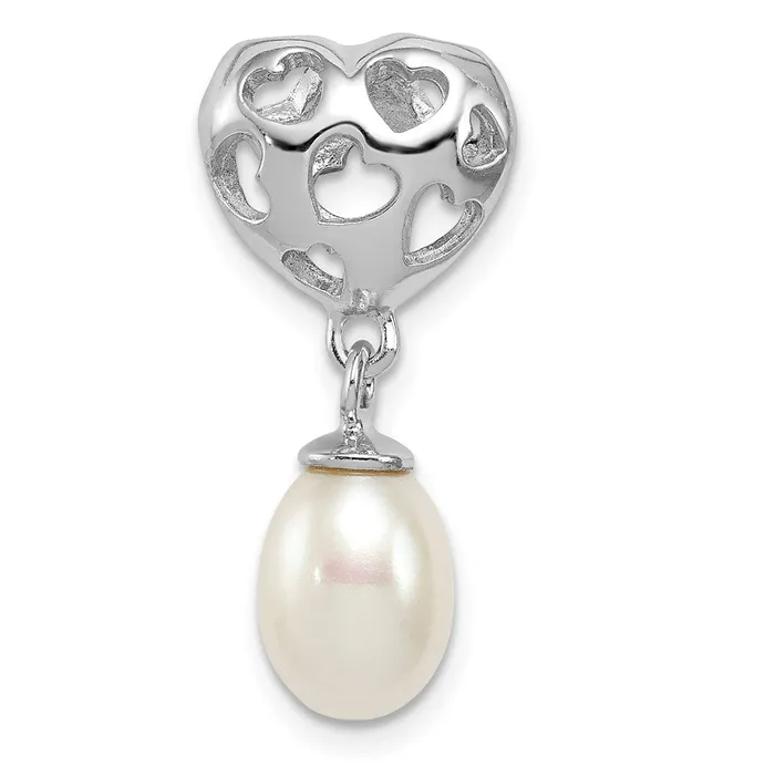 Sterling Silver Rhod Plated Heart White FW Cultured Pearl Slide TreasureFineJewelers Rings Sterling Silver Rhod Plated Heart White FW Cultured Pearl Slide TreasureFineJewelers Rings