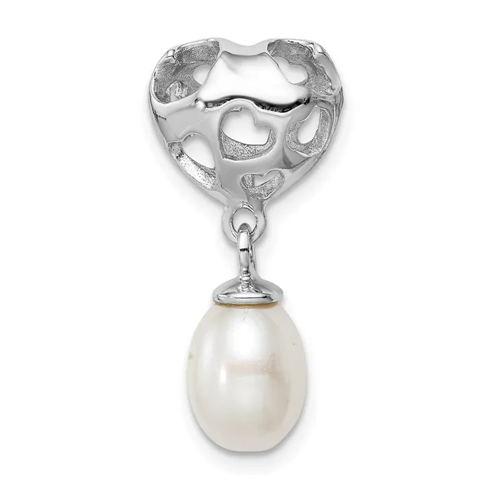 Sterling Silver Rhod Plated Heart White FW Cultured Pearl Slide TreasureFineJewelers Rings