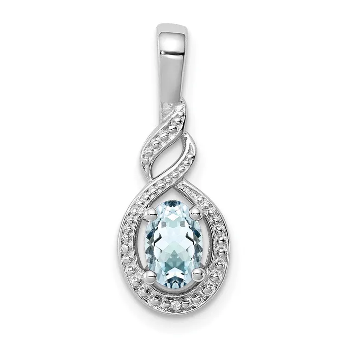 Sterling Silver Rhodiumplated Aquamarine Diam Pendant TreasureFineJewelers Necklaces Sterling Silver Rhodiumplated Aquamarine Diam Pendant TreasureFineJewelers Necklaces