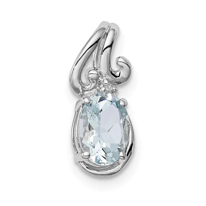 Sterling Silver Rhodium Plated Dia Aquamarine Oval Pendant TreasureFineJewelers Necklaces Sterling Silver Rhodium Plated Dia Aquamarine Oval Pendant TreasureFineJewelers Necklaces