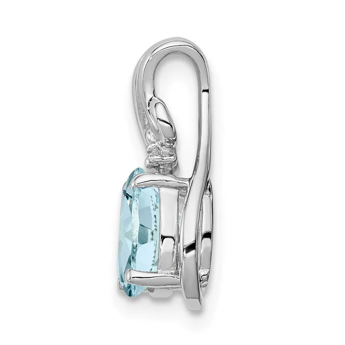 Sterling Silver Rhodium Plated Dia Aquamarine Oval Pendant TreasureFineJewelers Necklaces