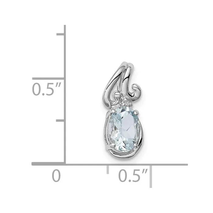 Sterling Silver Rhodium Plated Dia Aquamarine Oval Pendant TreasureFineJewelers Necklaces