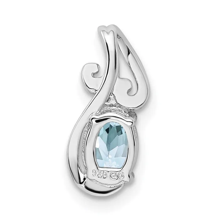 Sterling Silver Rhodium Plated Dia Aquamarine Oval Pendant TreasureFineJewelers Necklaces