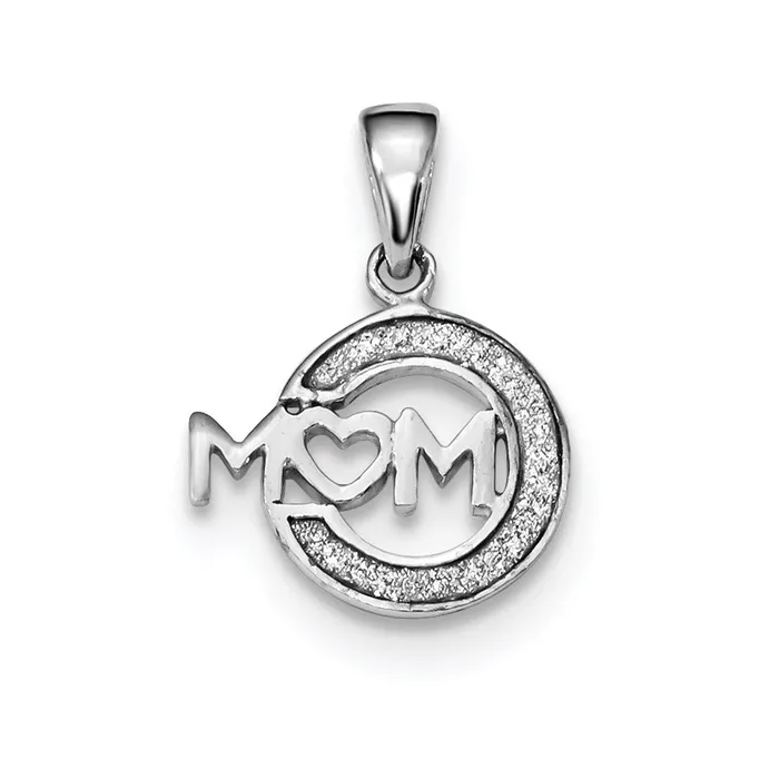 Sterling Silver Rhodiumplated Enamel Glitter Fabric MOM Pendant TreasureFineJewelers Necklaces Sterling Silver Rhodiumplated Enamel Glitter Fabric MOM Pendant TreasureFineJewelers Necklaces