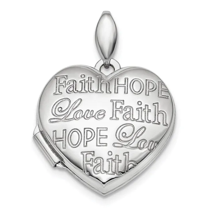 Sterling Silver Rhodiumplated Faith Hope Love 18mm Heart Locket TreasureFineJewelers Rings