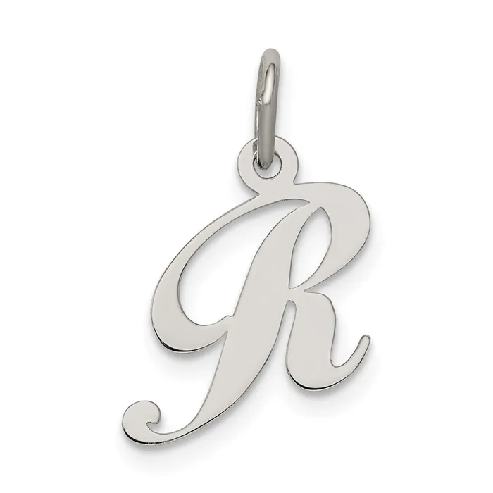 Sterling Silver Rhodiumplated Fancy Script Letter R Initial Charm TreasureFineJewelers Necklaces Sterling Silver Rhodiumplated Fancy Script Letter R Initial Charm TreasureFineJewelers Necklaces