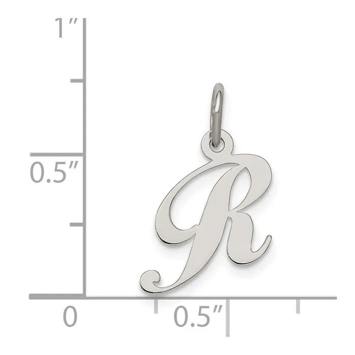 Sterling Silver Rhodiumplated Fancy Script Letter R Initial Charm TreasureFineJewelers Necklaces