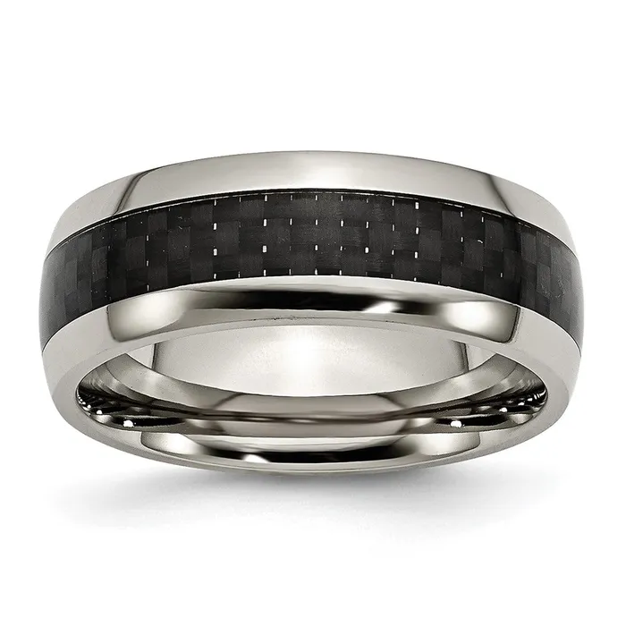 Titanium Polished wBlack Carbon Fiber Inlay 8mm Band TreasureFineJewelers Rings Titanium Polished wBlack Carbon Fiber Inlay 8mm Band TreasureFineJewelers Rings