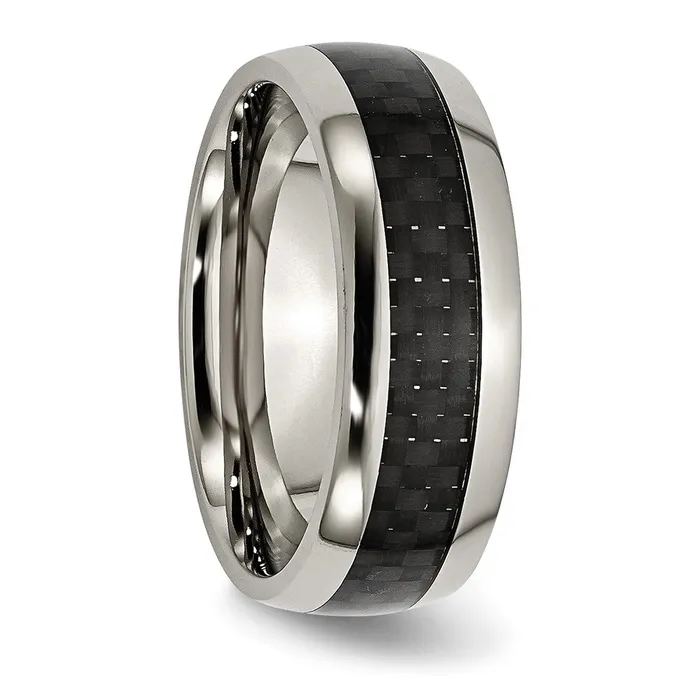 Titanium Polished wBlack Carbon Fiber Inlay 8mm Band TreasureFineJewelers Rings