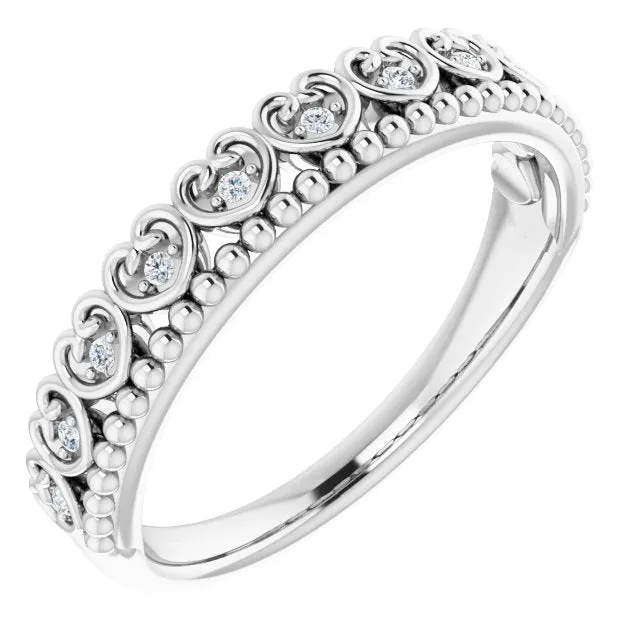 TreasureFineJeweler Platinum 04 CTW Natural Diamond Stackable Beaded Heart Ring Rings TreasureFineJeweler Platinum 04 CTW Natural Diamond Stackable Beaded Heart Ring Rings