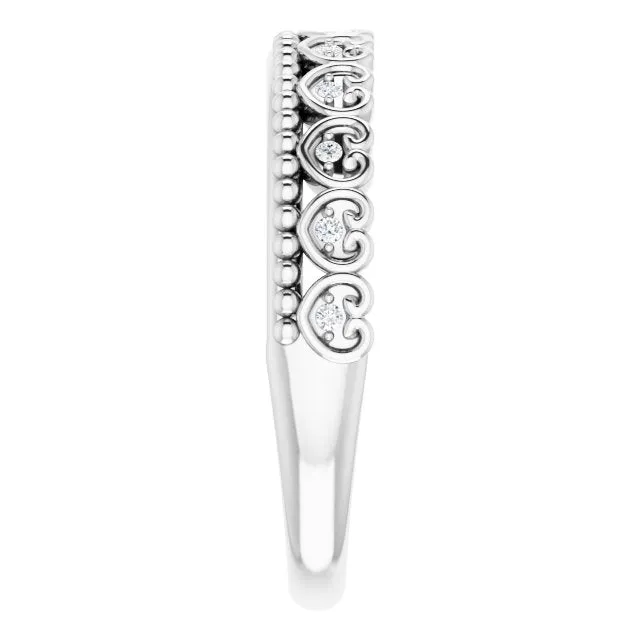 TreasureFineJeweler Platinum 04 CTW Natural Diamond Stackable Beaded Heart Ring Rings