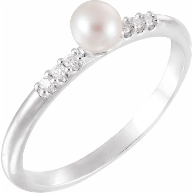 TreasureFineJeweler Rings 14K White Cultured White Freshwater Pearl 05 CTW Natural Diamond Ring TreasureFineJeweler Rings 14K White Cultured White Freshwater Pearl 05 CTW Natural Diamond Ring