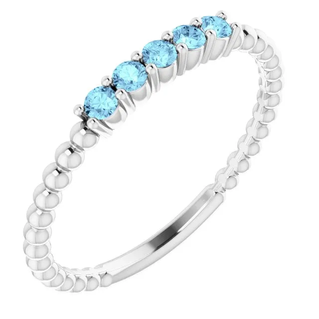 TreasureFineJeweler Rings 14K White Natural Aquamarine Stackable Ring