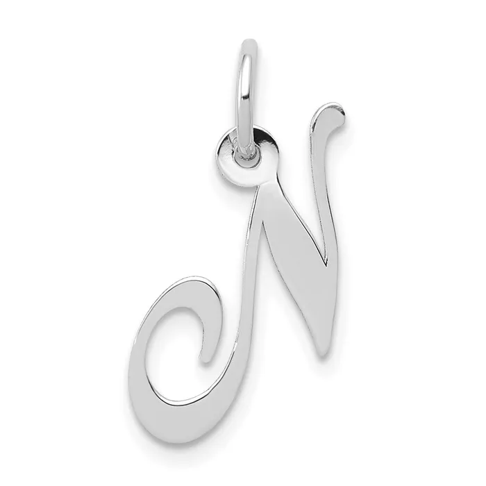 TreasureFineJewelers 10k White Gold Small Fancy Script Initial N Charm Charm Necklaces
