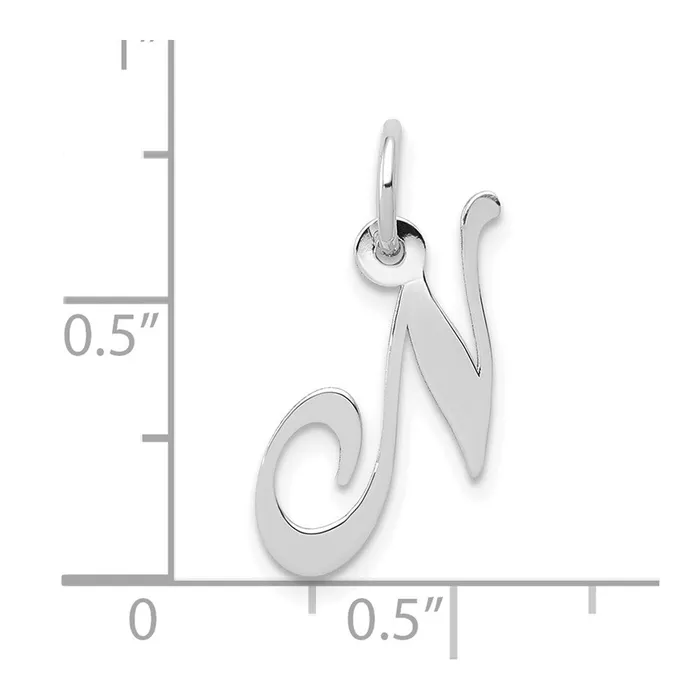 TreasureFineJewelers 10k White Gold Small Fancy Script Initial N Charm Charm Necklaces