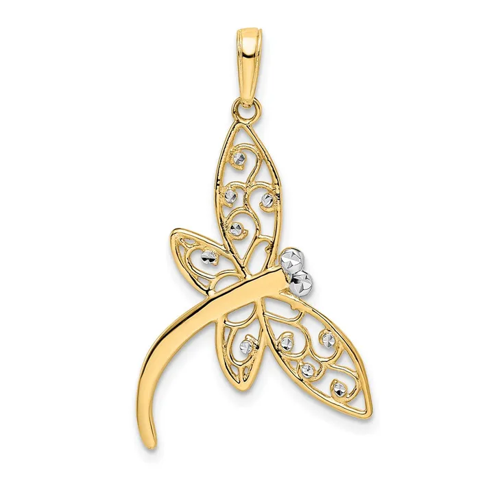 TreasureFineJewelers 14k and White Rhodium Diamondcut Filigree Dragonfly Pendant Necklaces TreasureFineJewelers 14k and White Rhodium Diamondcut Filigree Dragonfly Pendant Necklaces